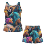 Baha Ranch Colorful Horses Pajama Lounge Tank Shorts Set Made in America