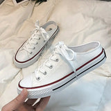 Round Toe Lace-Up Canvas Sneakers - Trendsi - Flyclothing LLC