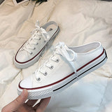 Round Toe Lace-Up Canvas Sneakers - Trendsi