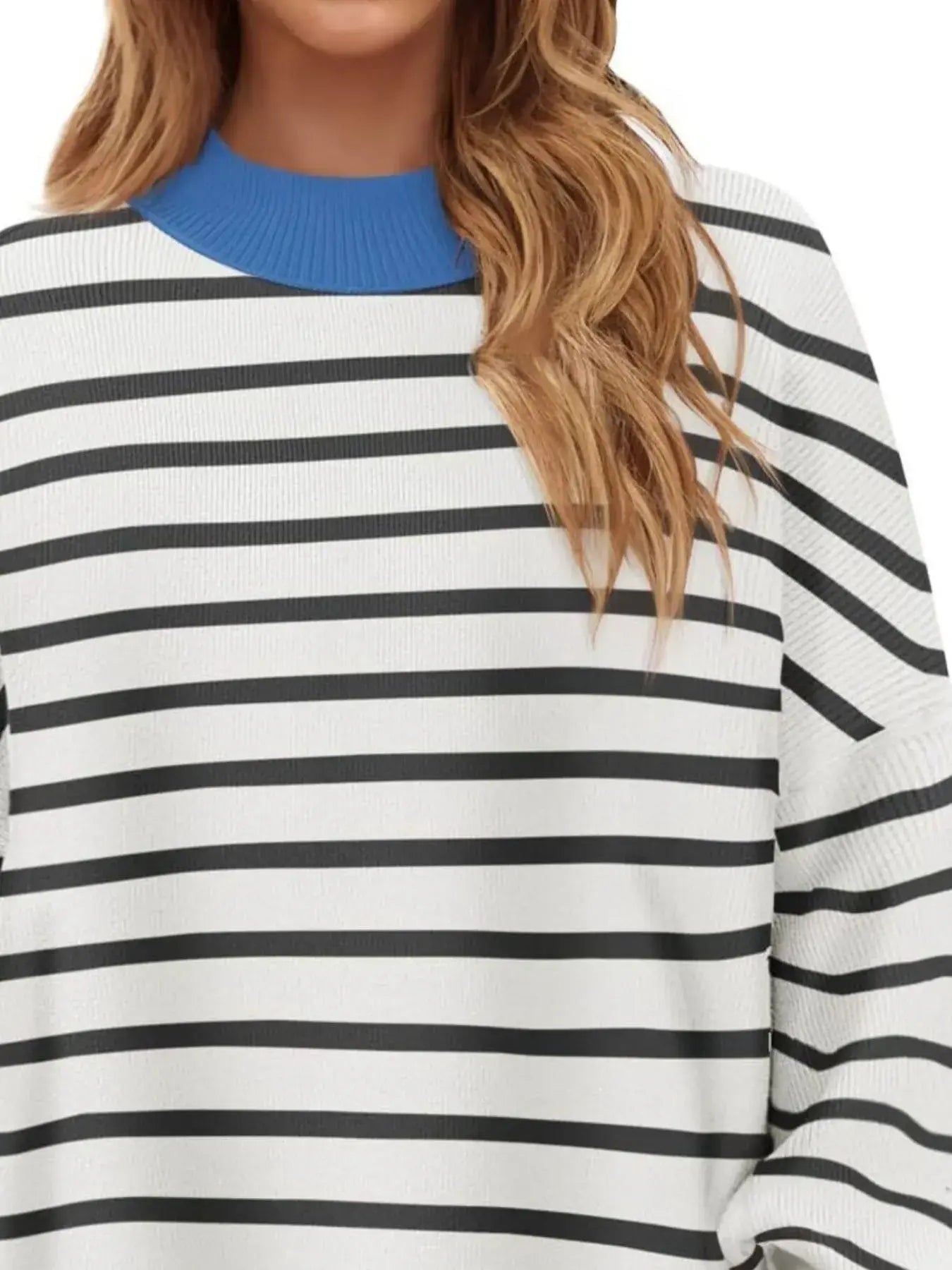 Striped Round Neck Long Sleeve Sweater - Trendsi - Flyclothing LLC