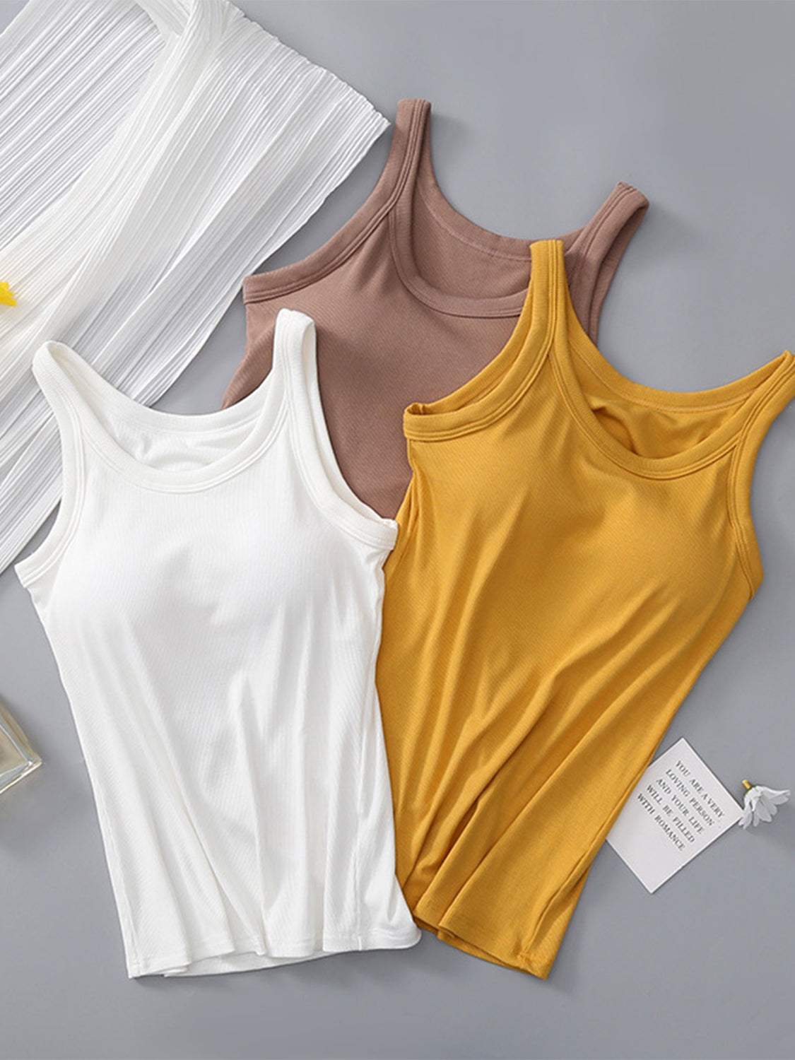 Round Neck Tank with Bra - Trendsi - Flyclothing LLC