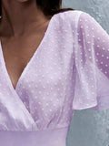 Short Sleeve Smocked Swiss Dot Blouse - Trendsi - Flyclothing LLC