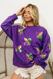 BiBi Fleur De Lis Sequin Patches Mardi Gras Sweatshirt - Trendsi - Flyclothing LLC