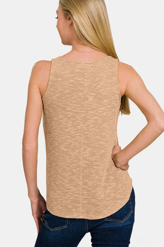 Zenana V-Neck Curved Hem Tank - Trendsi - Flyclothing LLC