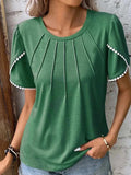 Full Size Round Neck Petal Sleeve Blouse Plus Size - Trendsi - Flyclothing LLC