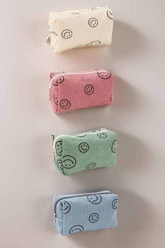 Zenana Smiley Face Corduroy Cosmetic Pouch - Trendsi - Flyclothing LLC