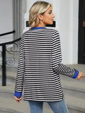 Pocketed Striped Round Neck Long Sleeve T-Shirt - Trendsi