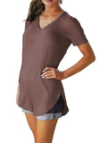 Full Size Solid V-Neck Short Sleeve T-Shirt Plus Size - Trendsi - Flyclothing LLC