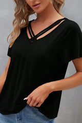 V-Neck Short Sleeve T-Shirt - Trendsi - Flyclothing LLC