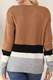 Color Block Round Neck Dropped Shoulder Sweater - Trendsi - Flyclothing LLC