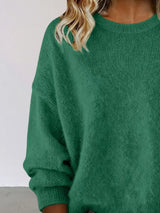 Full Size Round Neck Dropped Shoulder Sweater Plus Size - Trendsi - Flyclothing LLC