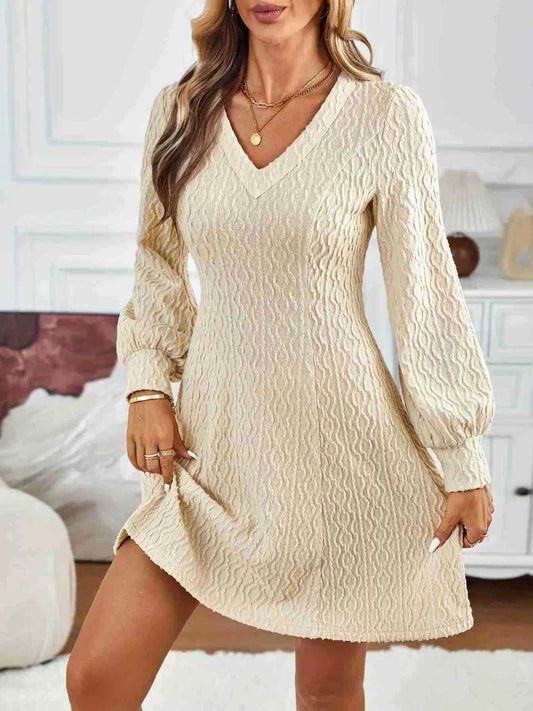 Lace Detail V-Neck Long Sleeve Dress - Trendsi - Flyclothing LLC