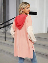 Double Take Contrast Hooded Long Sleeve Top - Trendsi - Flyclothing LLC