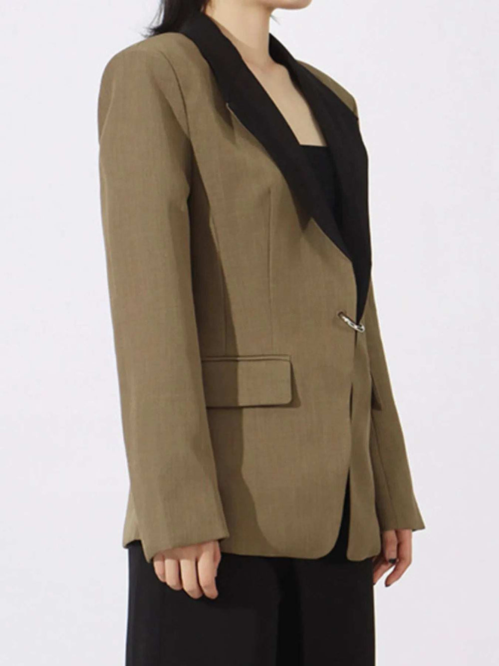 Contrast Lapel Collar Long Sleeve Blazer - Trendsi - Flyclothing LLC