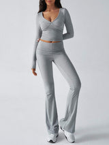 Devine Ruched Long Sleeve Top and Pants Set - Trendsi - Flyclothing LLC