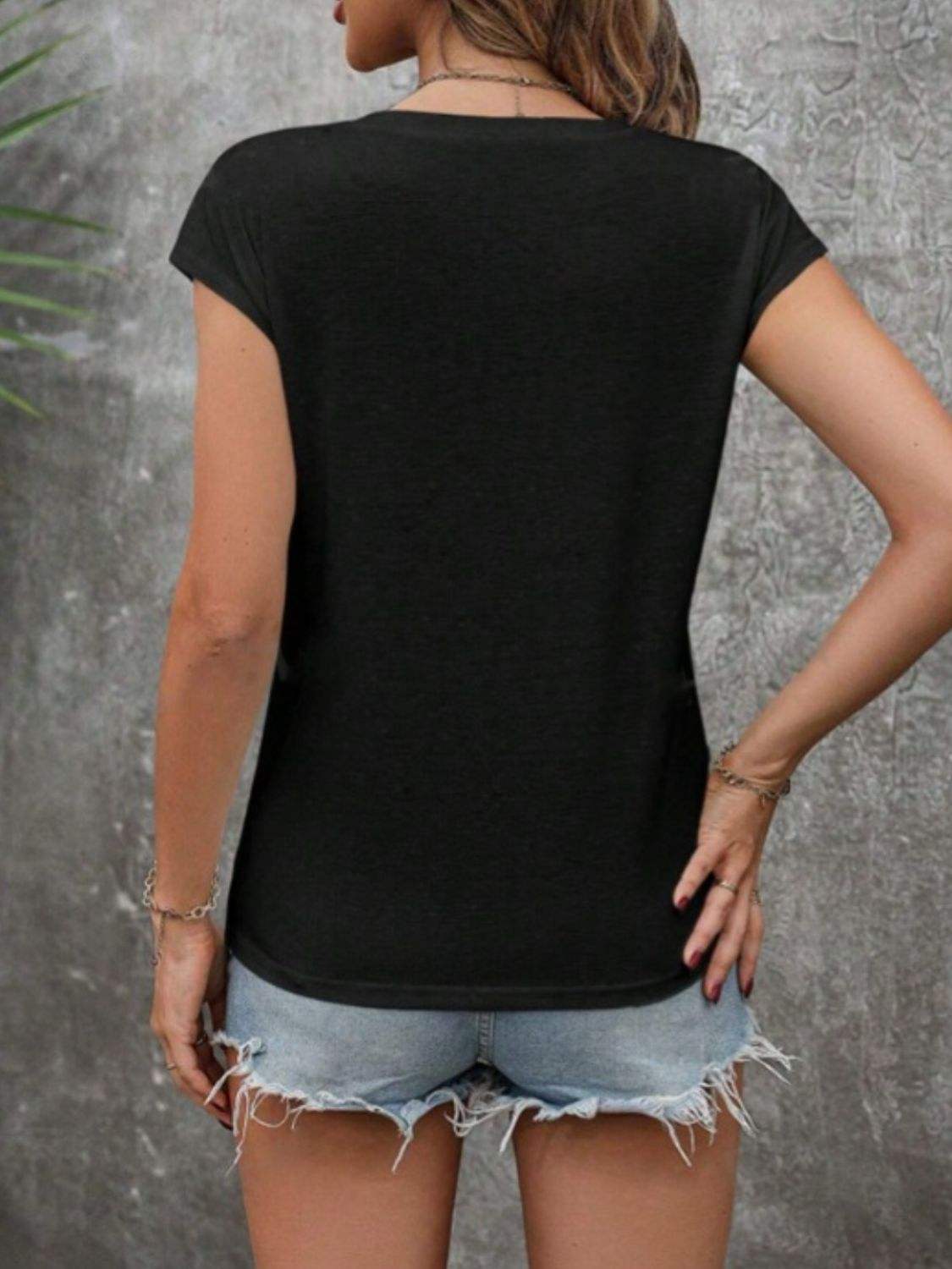 V-Neck Short Sleeve T-Shirt - Trendsi - Flyclothing LLC