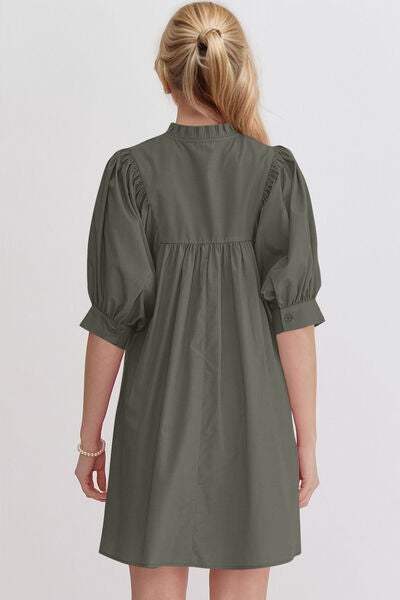 Oh Frill Notched Puff Sleeve Babydoll Mini Dress - Trendsi - Flyclothing LLC