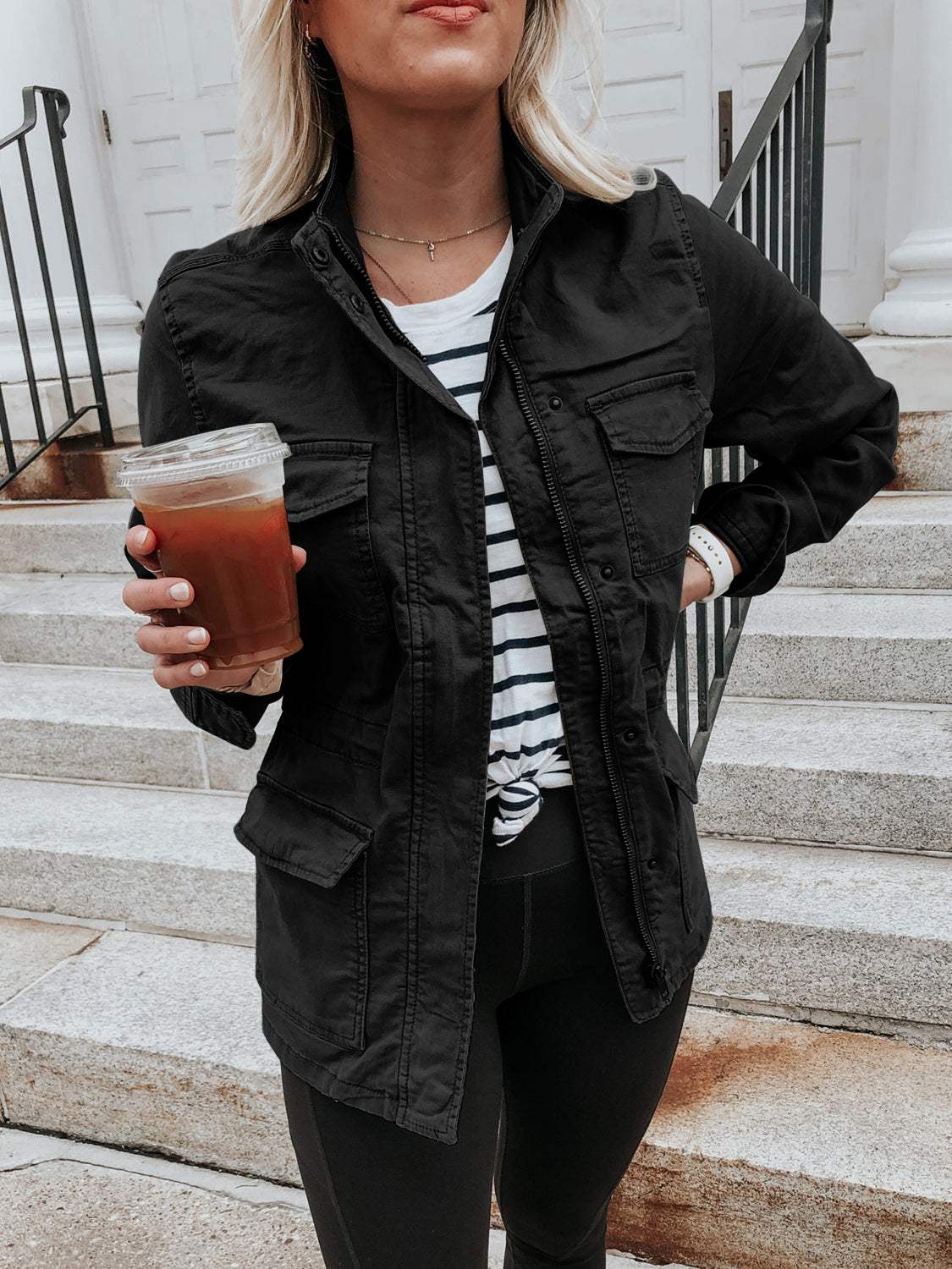 Pocketed Long Sleeve Zip Up Jacket - Trendsi - Flyclothing LLC