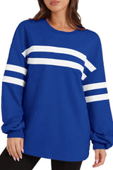 Lovelet Striped Round Neck Dropped Shoulder Sweatshirt - Trendsi