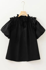 Ruffled Puff Short Sleeve Loose Blouse - Trendsi - Flyclothing LLC