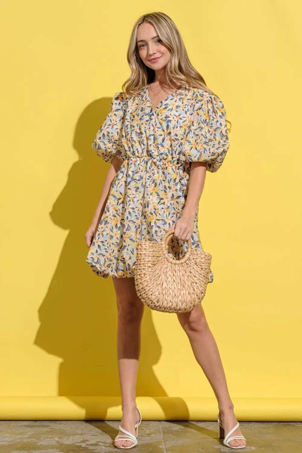 And The Why Full Size Floral Surplice Puff Sleeve Dress - Trendsi - Flyclothing LLC