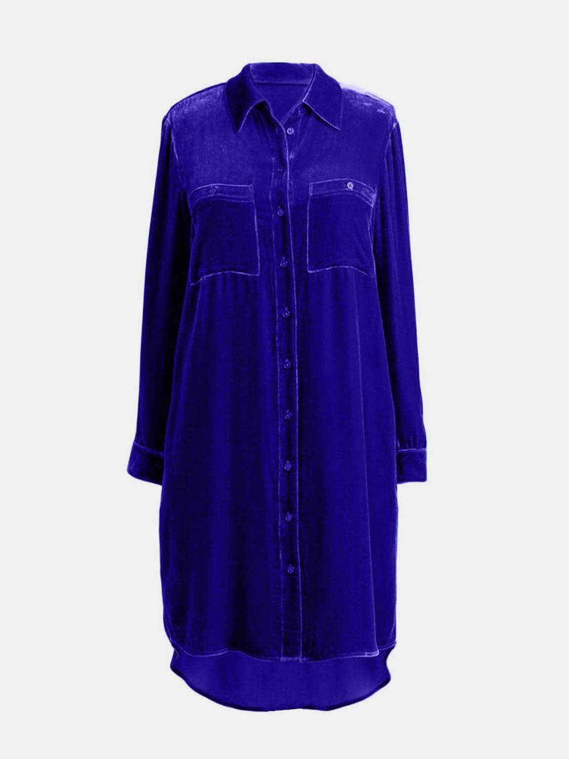 High-Low Button Up Long Sleeve Knee Length Dress - Trendsi - Flyclothing LLC
