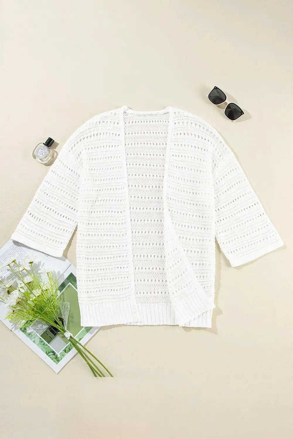 Openwork Open Front Long Sleeve Cardigan - Trendsi - Flyclothing LLC
