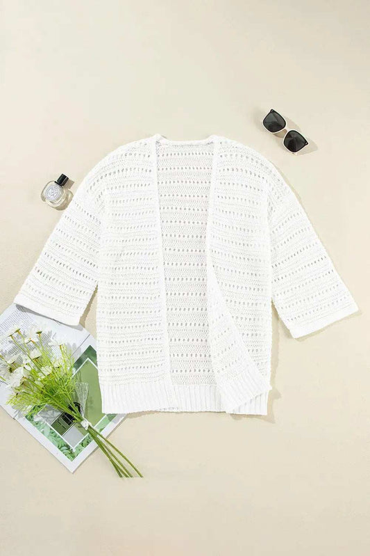 Openwork Open Front Long Sleeve Cardigan - Trendsi - Flyclothing LLC