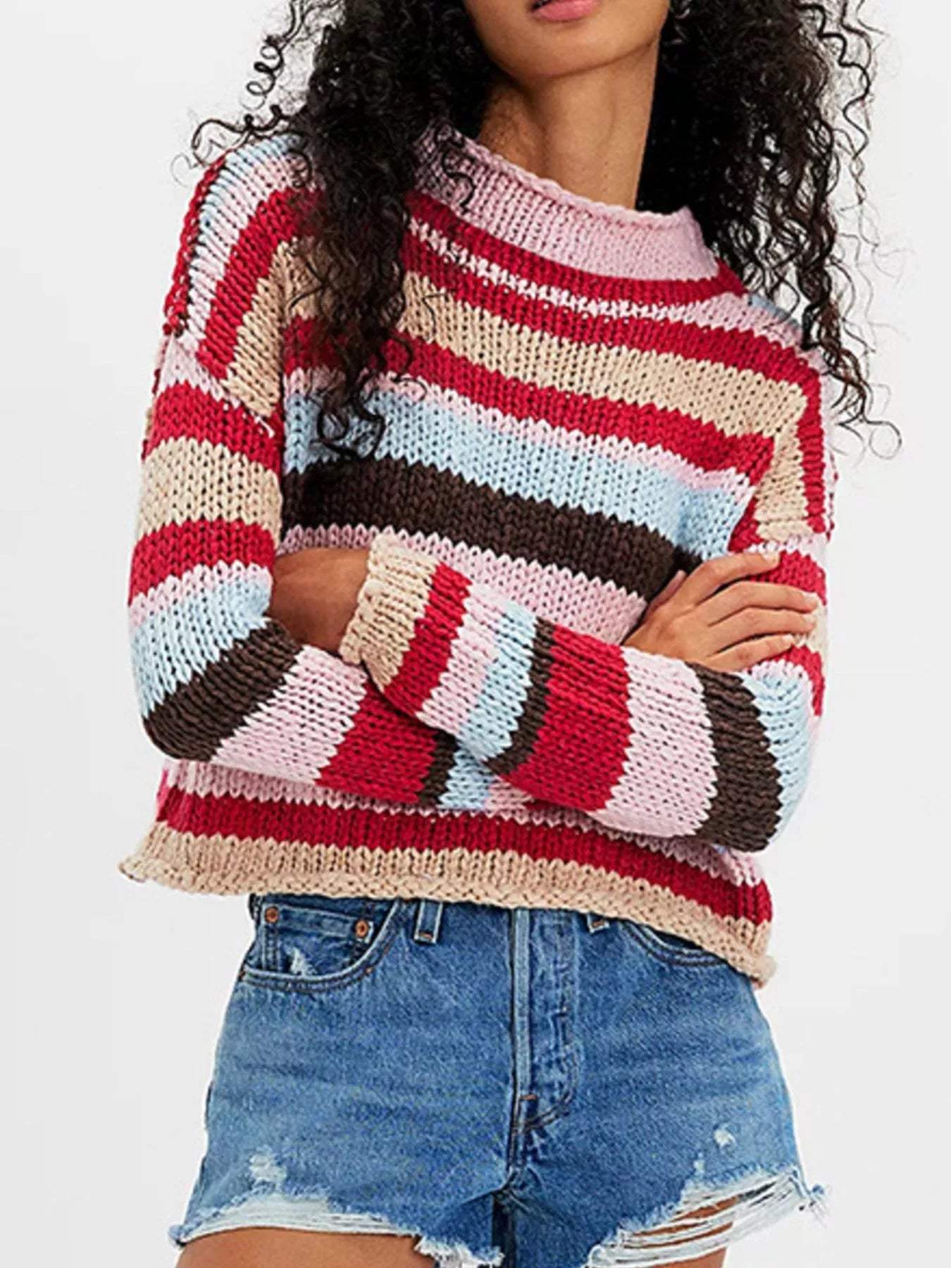 Chunky Knit Striped Sweater - Trendsi - Flyclothing LLC