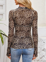 Floral Mock Neck Long Sleeve Top - Trendsi - Flyclothing LLC