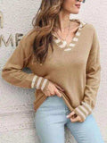 Striped Trim Drop Shoulder Sweater - Trendsi - Flyclothing LLC