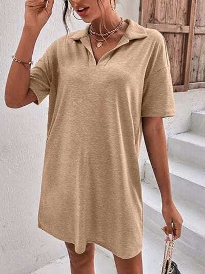 Johnny Collar Short Sleeve Polo Dress - Trendsi - Flyclothing LLC