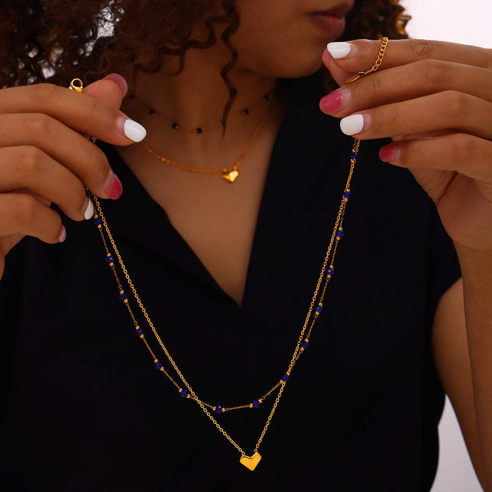 Titanium Steel Section Crystal Double-Layered Necklace - Trendsi - Flyclothing LLC