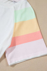 Rainbow Striped Round Neck T Shirt and Shorts Lounge Set - Trendsi - Flyclothing LLC