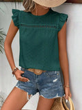 Eyelet Round Neck Cap Sleeve Top - Trendsi - Flyclothing LLC
