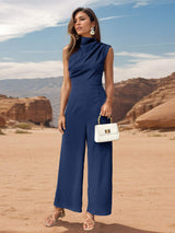Ruched Mock Neck Sleeveless Jumpsuit - Trendsi - Flyclothing LLC