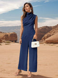 Ruched Mock Neck Sleeveless Jumpsuit - Trendsi - Flyclothing LLC