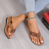 Flower Toe Post PU Leather Sandals - Trendsi