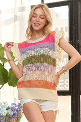 ADORA Eyelet Sleeve Multi Color Crochet Top - Trendsi - Flyclothing LLC