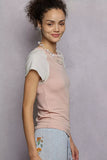POL Round Neck Outseam Detail T-Shirt with Contrast Color Sleeves - Trendsi - Flyclothing LLC