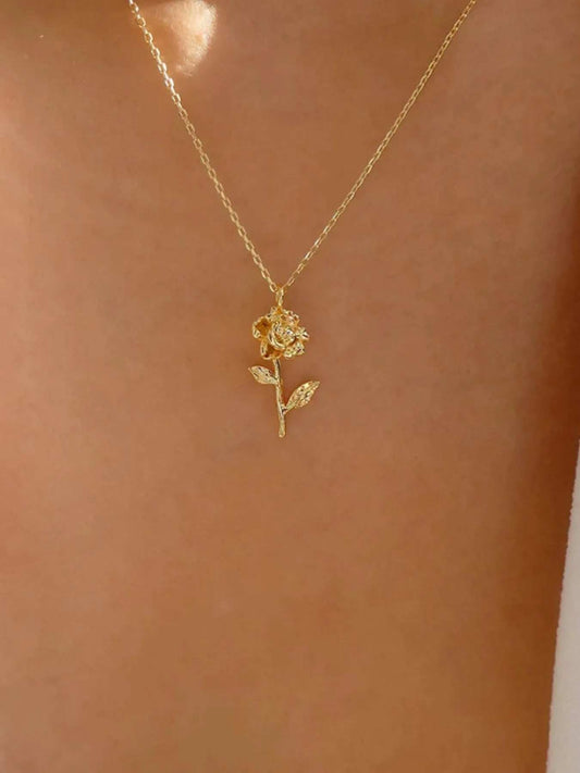 Alloy Rose Pendant Necklace - Trendsi - Flyclothing LLC