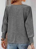 Round Neck Smocked Lantern Sleeve T-Shirt - Trendsi - Flyclothing LLC