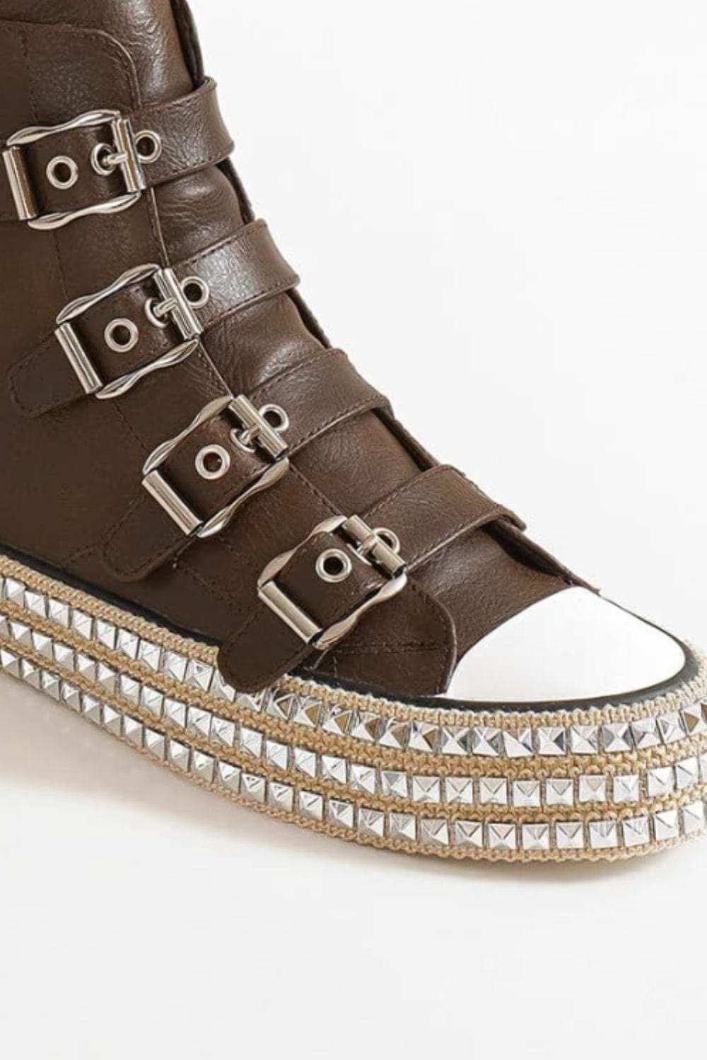 Beast Fashion Multi-Buckle Straps Studded Platform Sneakers - Trendsi - Flyclothing LLC
