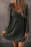 Ruched Printed Long Sleeve Mini Dress - Trendsi