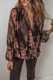 Printed Surplice Long Sleeve Blouse - Trendsi