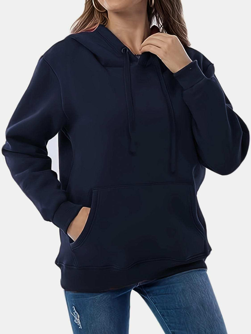 Drawstring Long Sleeve Hoodie with Kangaroo Pocket - Trendsi - Flyclothing LLC