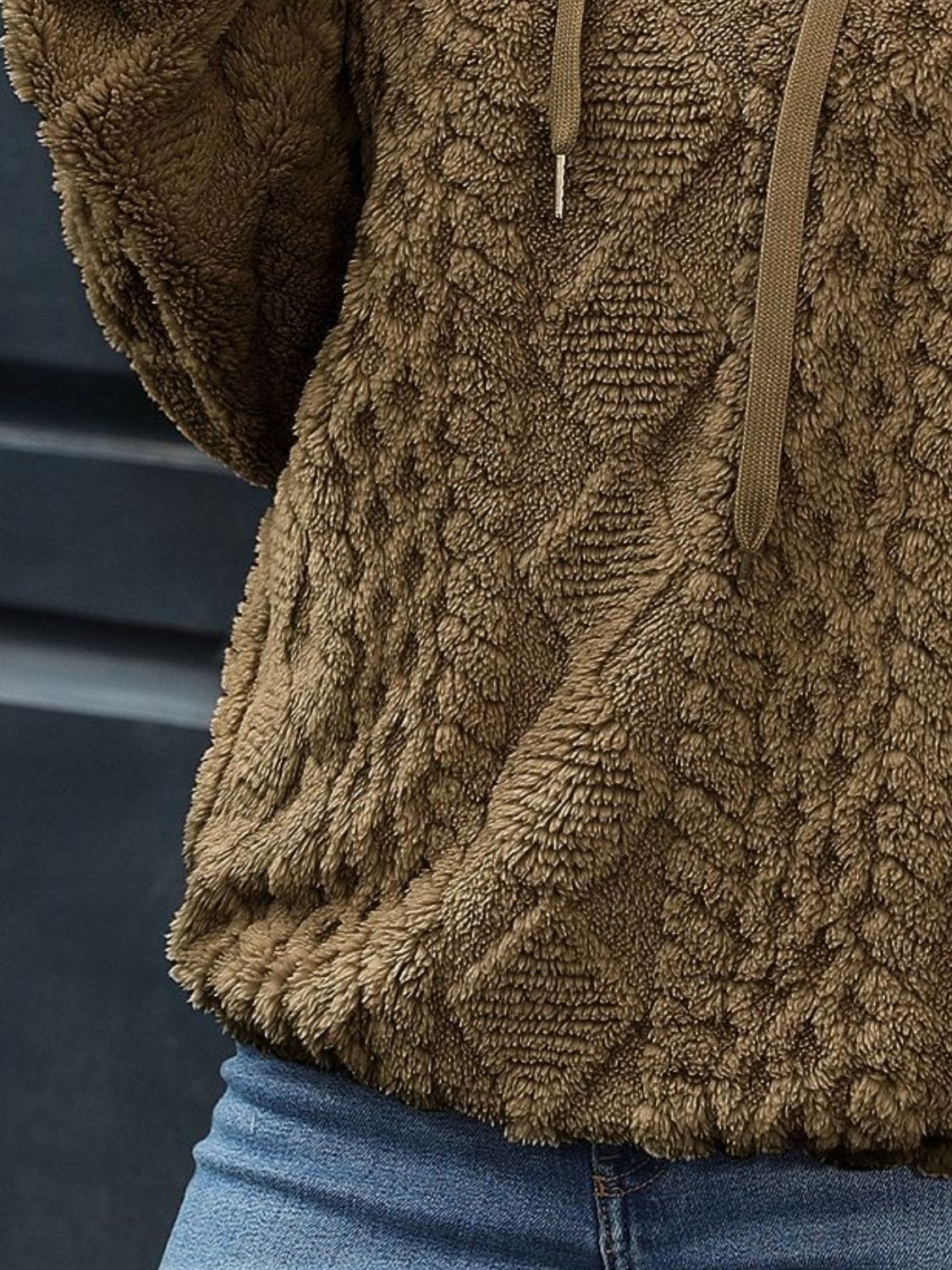 Drawstring Long Sleeve Plush Hoodie - Trendsi