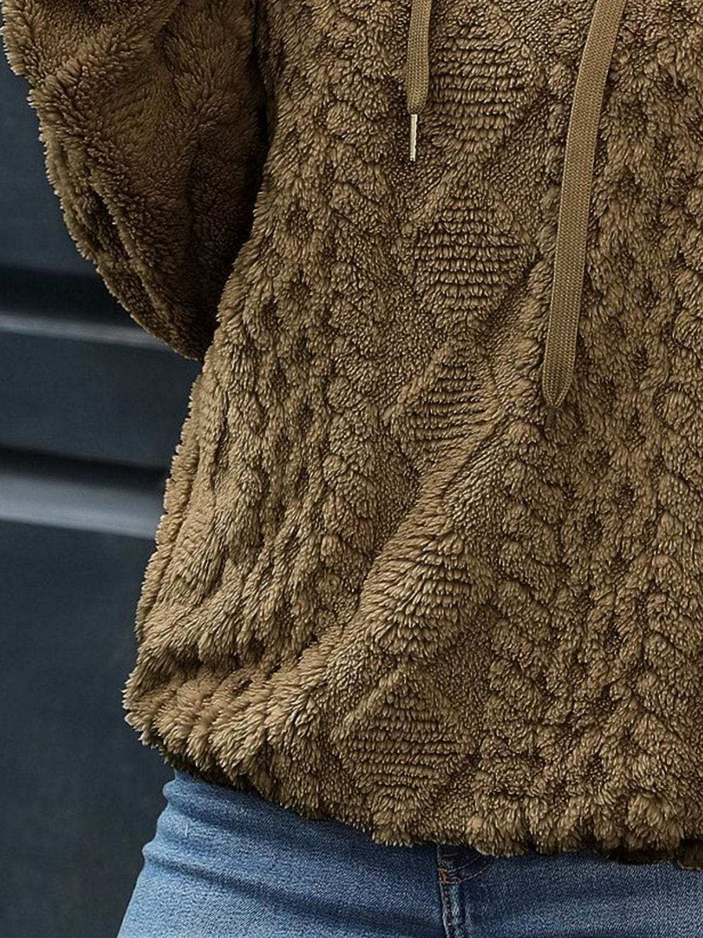 Drawstring Long Sleeve Plush Hoodie - Trendsi - Flyclothing LLC