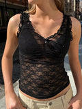 Devine Lace V-Neck Cropped Tank - Trendsi