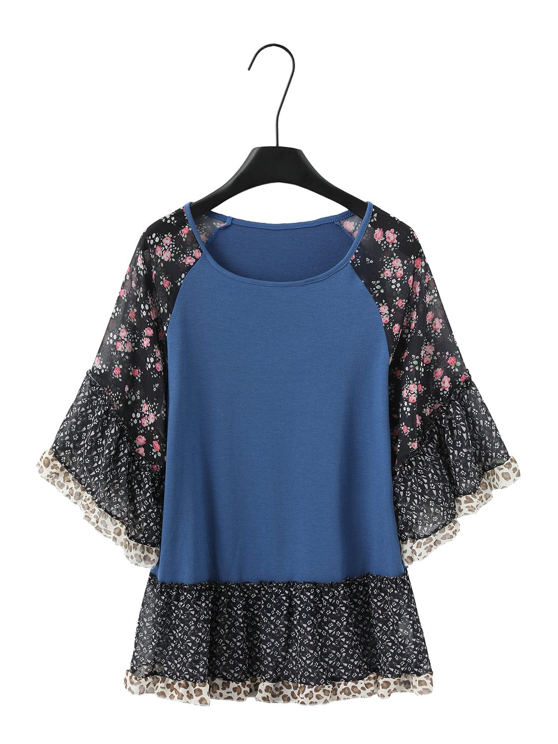 Full Size Frill Printed Round Neck Half Sleeve Blouse - Trendsi